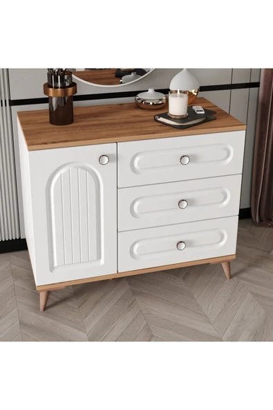 GuneyStore Bohem Komple MDF Atlantik Çam - Beyaz Şifonyer - Ücretsiz Montaj ürün görseli 1