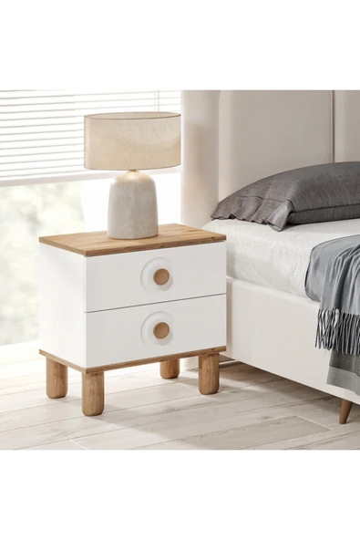GuneyStore Rosa Komple MDF Atlantik Çam - Beyaz Komodin - Ücretsiz Montaj ürün görseli 1