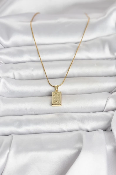 316L Çelik Zincir Gold Renk Külçe Altın Model Kadın Kolye ürün görseli 1