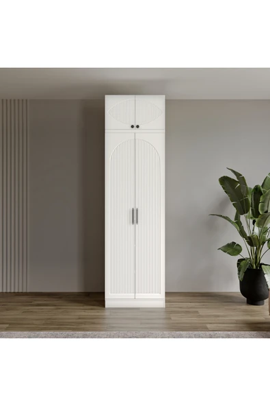 GuneyStore Ücretsiz Montaj %100 MDF Oslo 2 Kapaklı Yüklüklü Beyaz Gardırop ürün görseli 1
