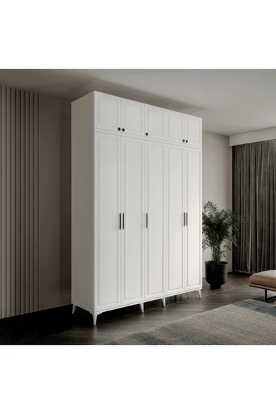 GuneyStore Ücretsiz Montaj Milas 5 Kapaklı Komple MDF Ayaklı Yüklüklü Gardırop ürün görseli 1
