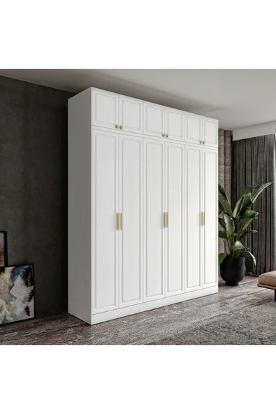 GuneyStore Ücretsiz Montaj Milas Gold 6 Kapaklı Komple MDF Yüklüklü Gardırop ürün görseli 1