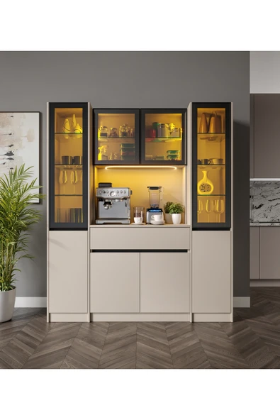 GuneyStore Viona Maxi Kum Beji Komple MDF LED Aydınlatmalı Kahve Köşesi ürün görseli 1