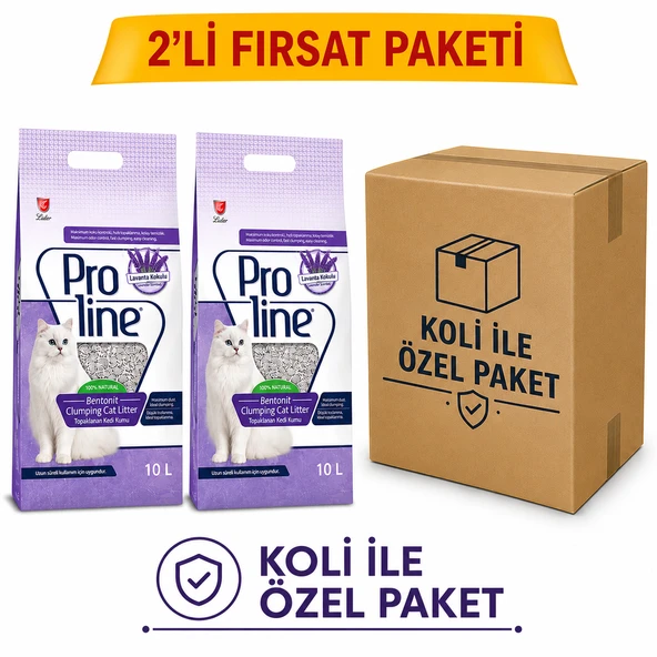 PROLİNE BENTONİT LAVANTA KOKULU KEDİ KUMU 10 LT*2 ÖZEL KOLİ PAKET ürün görseli 1