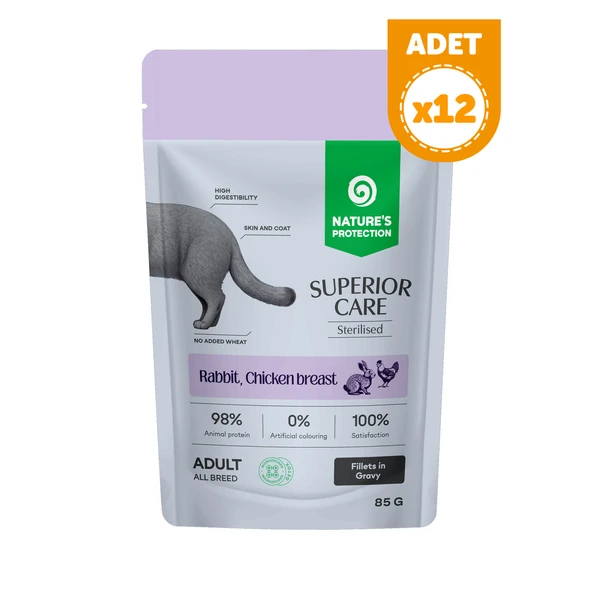 Nature’s Protection Superior Care Tavşanlı & Tavuk Göğüslü Sos İçinde Kısırlaştırılmış Kediler İçin Yaş Kedi Maması 85g (12 Adet) ürün görseli 1