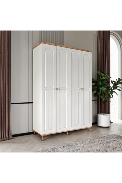GuneyStore Ücretsiz Montaj Bohem 4 Kapaklı Komple MDF Gardırop - Elbise Dolabı ürün görseli 1