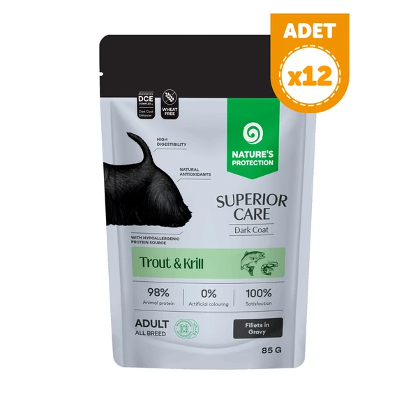 Nature’s Protection Superior Care Koyu Tüylü Köpekler İçin Alabalıklı & Krilli Sos İçinde Yaş Köpek Maması 85g (12 Adet) ürün görseli 1