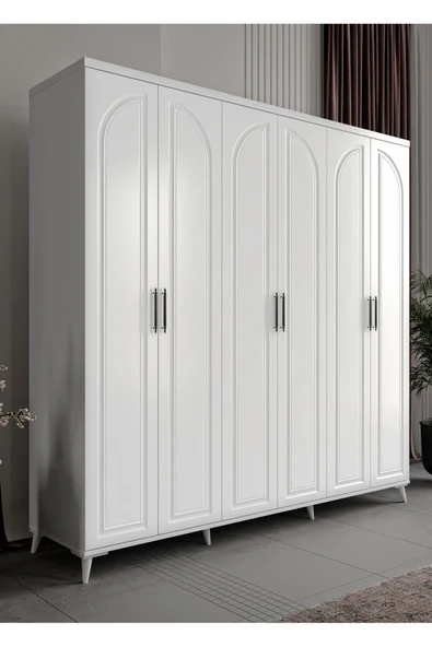 GuneyStore Ücretsiz Montaj Kemer 6 Kapaklı Komple Mdf Beyaz Gardırop ürün görseli 1