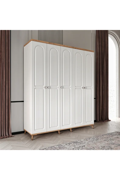 GuneyStore Ücretsiz Montaj Bohem 5 Kapaklı Komple MDF Gardırop - Elbise Dolabı ürün görseli 1