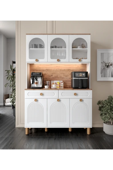 GuneyStore Rosa Kahve Köşesi - 140 cm MDF Mutfak Dolabı - LED Aydınlatmalı - Ücretsiz Montaj ürün görseli 1