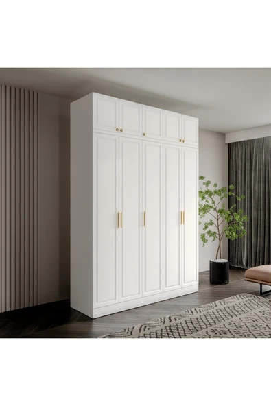 GuneyStore Ücretsiz Montaj Milas Gold 5 Kapaklı Komple MDF Yüklüklü Gardırop ürün görseli 1