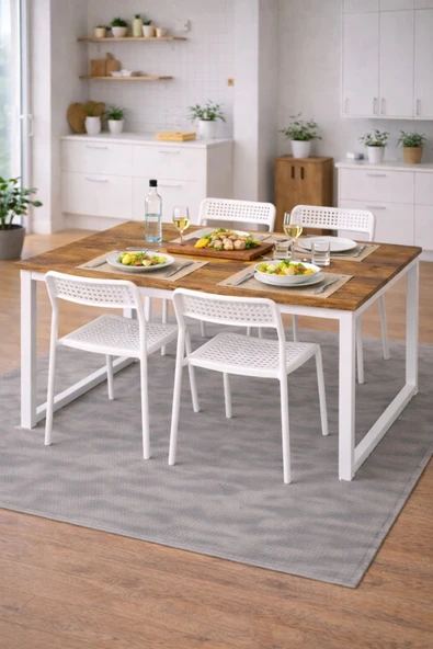 Flinder 5'li Mutfak Masa Takımı, 4 Sandalye ve 1 Masa, Yemek Odası, Bahçe Takımı, 4 Kişilik, Metal Ayaklı Mutfak-MasaCB-4SanB ürün görseli 1