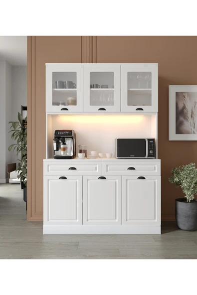 GuneyStore Luna Kahve Köşesi - 140 cm MDF Mutfak Dolabı - LED Aydınlatmalı - Ücretsiz Montaj ürün görseli 1