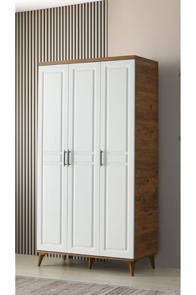 GuneyStore Ücretsiz Montaj Komple Mdf Sport 3 Kapaklı Atlantik Çam/beyaz Gardırop Elbise Dolabı ürün görseli 1