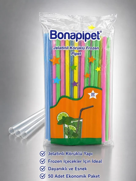 Bona Pipet Frozen Jelatinli Körüklü Pipet 8 mm 24 cm 50 Adet x 3 Paket ürün görseli 1