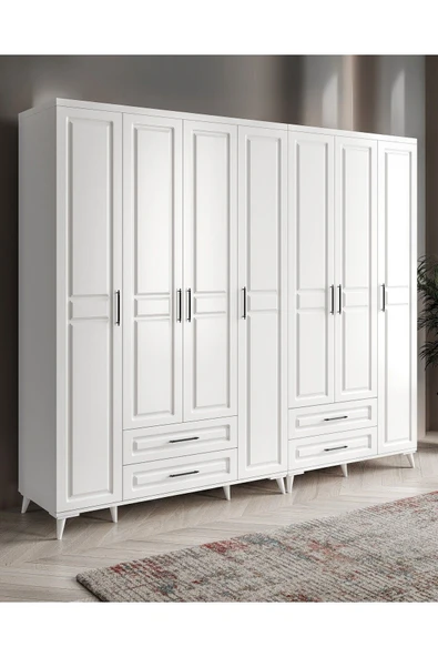 GuneyStore Ücretsiz Montaj Komple Mdf Gözde 7 Kapaklı Beyaz Gardırop ürün görseli 1