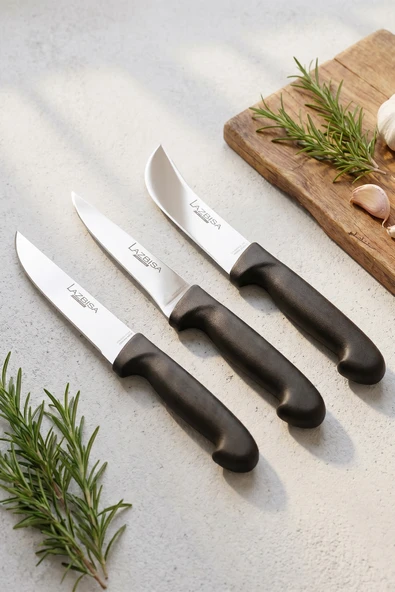 Silver Eco Serisi 3 lü Mutfak Bıçağı Kurban Et Ekmek Sebze Mutfak Bıçak Seti Siyah Sap ( Eco-234 ) ürün görseli 1