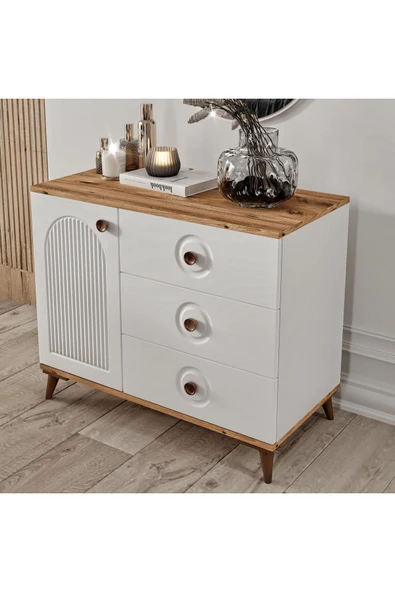 GuneyStore Nevada Komple MDF Atlantik Çam - Beyaz Şifonyer - Ücretsiz Montaj ürün görseli 1