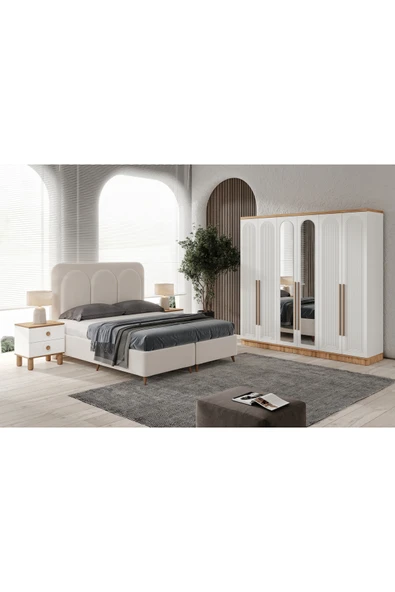 GuneyStore Ücretsiz Montaj - Rosa 6 Kapaklı Komple Mdf Yatak Odası Takımı ürün görseli 1