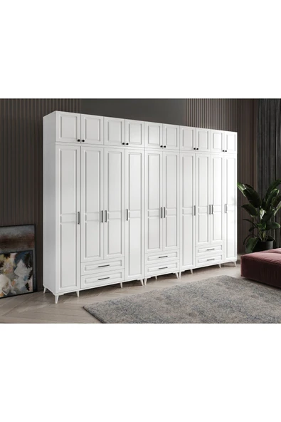 GuneyStore Gözde 10 kapaklı Yüklüklü Komple MDF Beyaz Gardırop ürün görseli 1