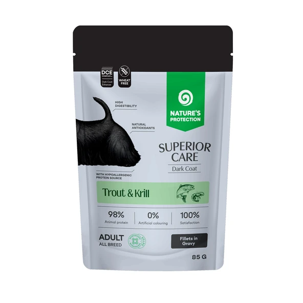 Nature’s Protection Superior Care Koyu Tüylü Köpekler İçin Alabalıklı & Krilli Sos İçinde Yaş Köpek Maması 85g ürün görseli 1