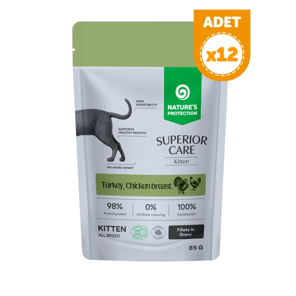 Nature’s Protection Superior Care Hindi & Tavuk Göğüslü Sos İçinde Yavru Kedi Yaş Maması 85g (12 Adet) ürün görseli 1