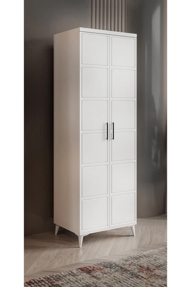 GuneyStore Ücretsiz Montaj Milano 2 Kapaklı Komple Mdf Beyaz Gardırop ürün görseli 1