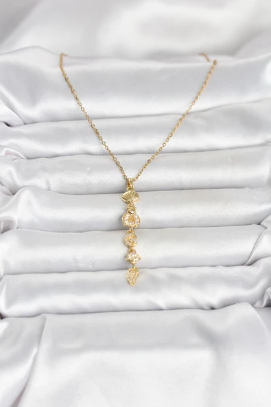 316L Çelik Gold Renk Deniz Temalı Y Model Zirkon Taşlı Kadın Kolye ürün görseli 1