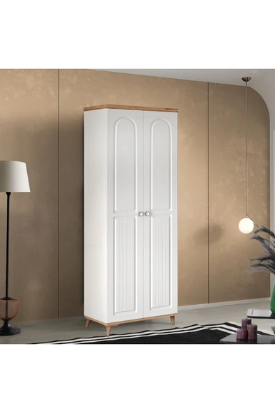 GuneyStore Ücretsiz Montaj BOHEM 2 Kapaklı  Komple Mdf Atlantik Çam-Beyaz Gardırop ürün görseli 1