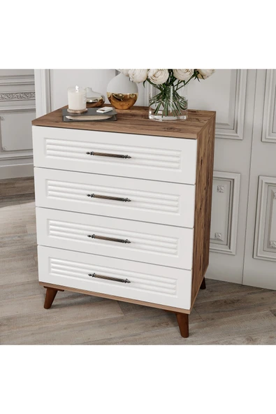 GuneyStore Paris 4 Çekmeceli Komple MDF Atlantik Çam Beyaz Şifonyer - Ücretsiz Montaj ürün görseli 1