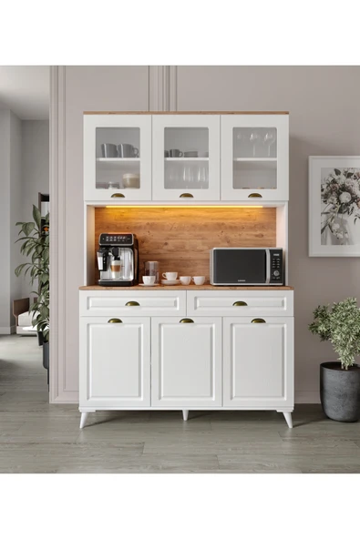 GuneyStore Gözde Kahve Köşesi - 140 cm MDF Ayaklı Mutfak Dolabı - LED Aydınlatmalı - Ücretsiz Montaj ürün görseli 1