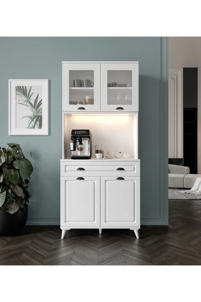 GuneyStore Luna 93 cm Ayaklı Kahve Köşesi – Komple MDF, LED Aydınlatmalı, Çok Amaçlı Mutfak ve Airfryer Dolabı ürün görseli 1