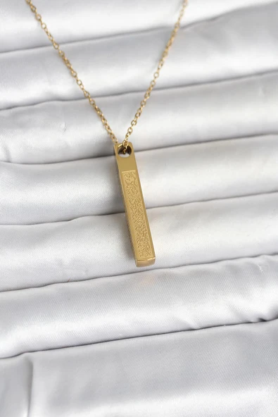 316L Çelik Gold Renk Ayetel Kürsi Yazılı Bar Çubuk Kolye ürün görseli 1