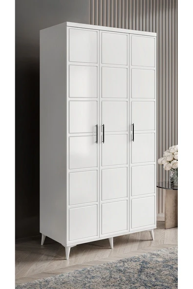GuneyStore Ücretsiz Montaj Milano 3 Kapaklı Komple Mdf Beyaz Gardırop ürün görseli 1