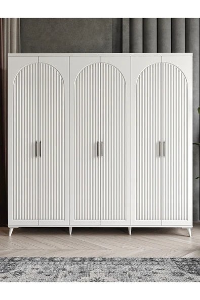 GuneyStore OSLO 6 Kapaklı Komple MDF Beyaz Gardırop - Ücretsiz Montaj ürün görseli 1