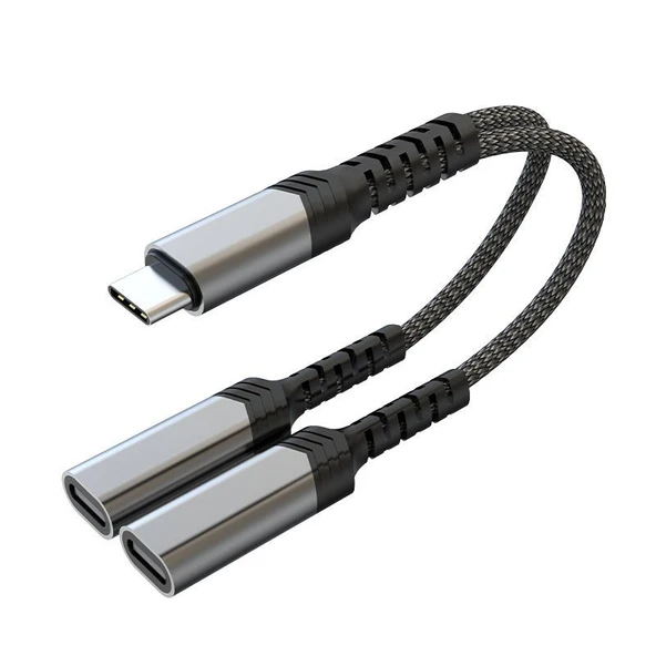 HADRON GJ-015 Type-C + 2 x Type-C Dişi Hızlı Şarj + Kulaklık Kablosu - Siyah ürün görseli 1
