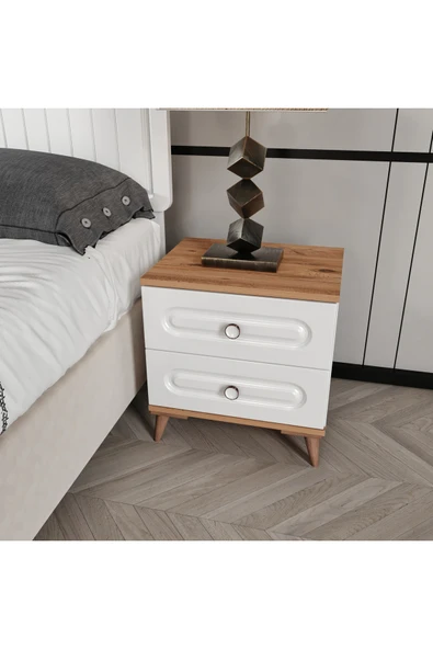 GuneyStore Bohem Komple MDF Atlantik Çam - Beyaz Komodin - Ücretsiz Montaj ürün görseli 1