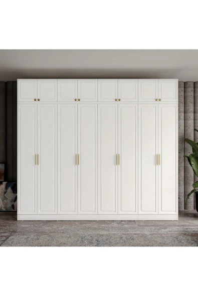 GuneyStore Ücretsiz Montaj Milas Gold 8 Kapaklı Komple MDF Yüklüklü Gardırop ürün görseli 1