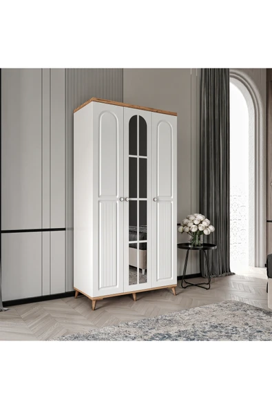 GuneyStore Ücretsiz Montaj Bohem 3 Kapaklı Aynalı Komple MDF Gardırop - Elbise Dolabı ürün görseli 1