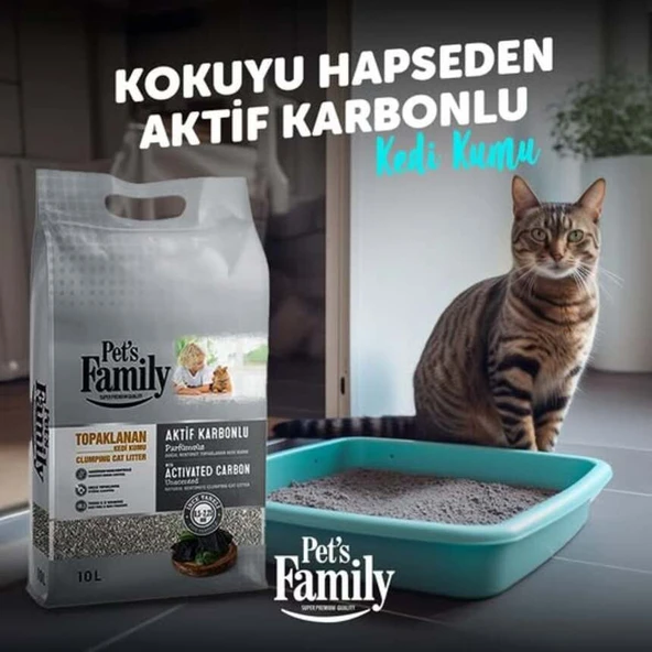 Pet's Family Aktif Karbonlu Parfümsüz Topaklanan Bentonit 10 Lt