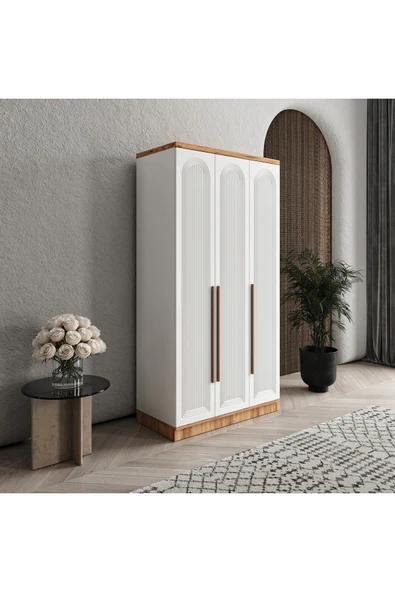GuneyStore Ücretsiz Montaj Rosa 3 Kapaklı Komple MDF Atlantik Çam-Beyaz Gardırop - Elbise Dolabı ürün görseli 1