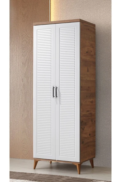GuneyStore Ücretsiz Montaj Komple Mdf Paris 2 Kapaklı Atlatik Çam-beyaz Gardırop Elbise Dolabı ürün görseli 1