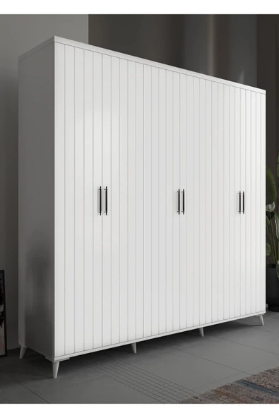 GuneyStore Ücretsiz Montaj ODESA 6 Kapaklı Komple Mdf Beyaz Gardırop ürün görseli 1