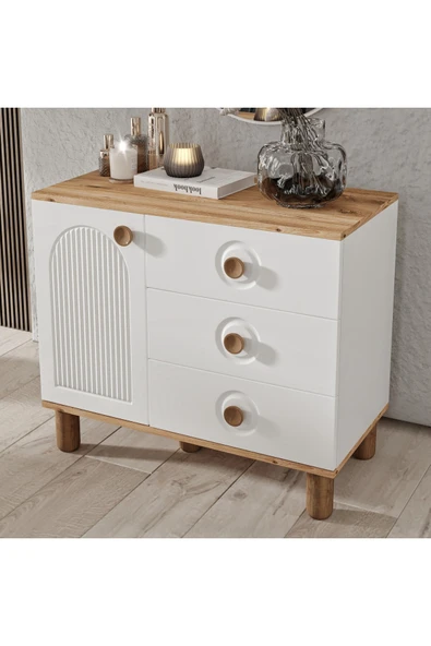 GuneyStore Rosa Komple MDF Atlantik Çam - Beyaz Şifonyer - Ücretsiz Montaj ürün görseli 1