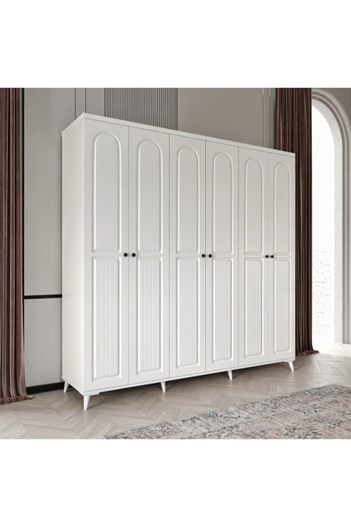GuneyStore Ücretsiz Montaj ROMA 6 Kapaklı Komple Mdf Beyaz Gardırop ürün görseli 1