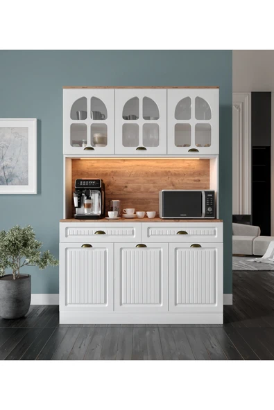 GuneyStore Efes Kahve Köşesi - 140 cm MDF Mutfak Dolabı - LED Aydınlatmalı - Ücretsiz Montaj ürün görseli 1