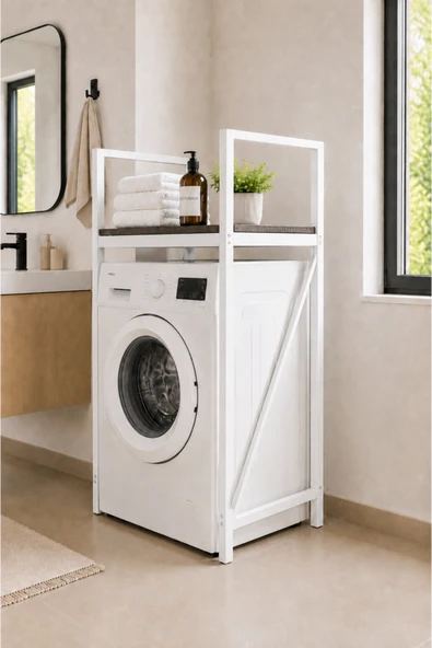 Flinder Lifos Siyah/Beyaz Raflı Çamaşır Makinesi Dolabı Kurutma Makinesi Dolabı Metal Banyo Dolabı FL-Lifos-SB ürün görseli 1
