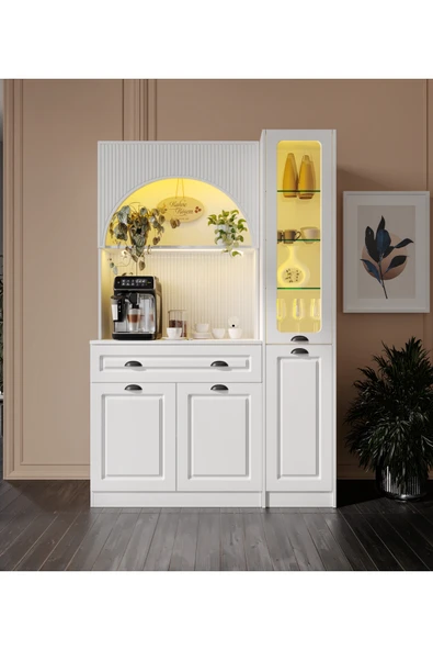 GuneyStore Armoni Black Midi Kahve Köşesi Sağ Vitrinli Komple MDF - Ücretsiz Montaj ürün görseli 1