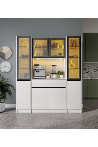 GuneyStore Lotus Maxi Kahve Köşesi Komple MDF LED Aydınlatmalı Mutfak Kahve Dolabı ürün görseli 1