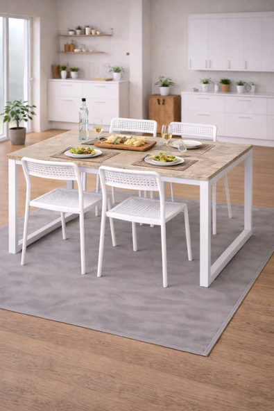 Flinder 5'li Mutfak Masa Takımı, 4 Sandalye ve 1 Masa, Yemek Odası, Bahçe Takımı, 4 Kişilik, Metal Ayaklı Mutfak-MasaMB-4SanB ürün görseli 1